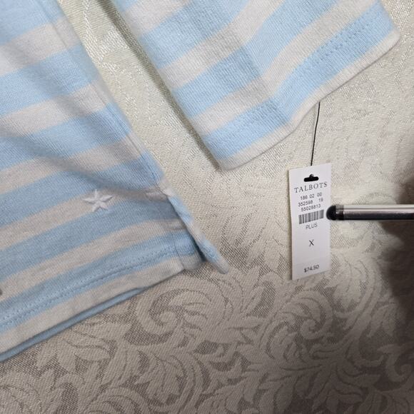 Talbots Authentic Embroidered T Shirt sz X Blue Ivory Striped Ice Skates Stars - Picture 7 of 12